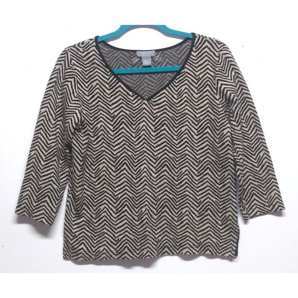 JOAN VASS STUDIO top thick knit stretch pullover sweater Sz M geometric zigzag - Picture 7 of 9